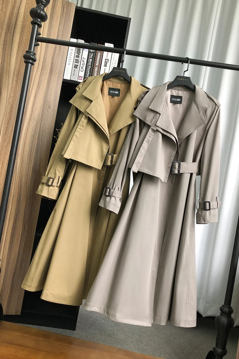 

Top fashion Ladies Long Khaki Overcoats outerwear Big size female spring overcoats Manteau Femmes