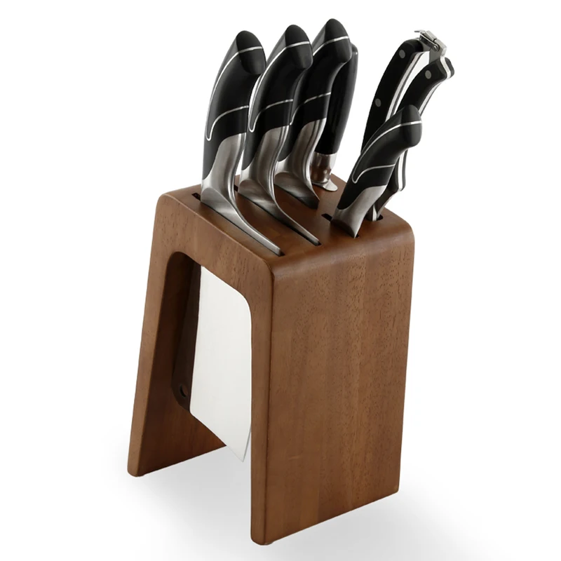 

Luxury Rubber Wood Knife Holder Kitchen Chef Knife Block Multi-function Organiser 6 Slots Organizer Storage Stand Accessories