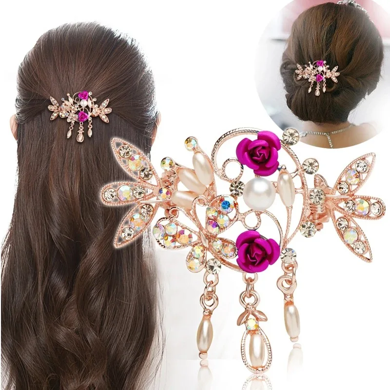 

Vintage Rhinestone Flower Tassel Hair Claws Crystal Butterfly Hair Clips Crab Clamp Barrettes Hairpin Hair Accessories Hairgrip