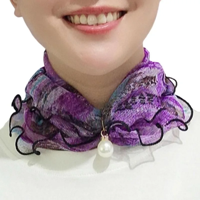 Шарф женский шифоновый кружевной с деревянными ушками и золотыми нитями 11 цветов