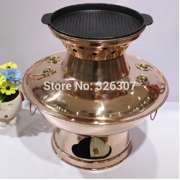 

38cm China Sichuan roast copper hot soup pot thickened MongoljEn Chinese charcoal fondue pan handmade cooking chaffy dish