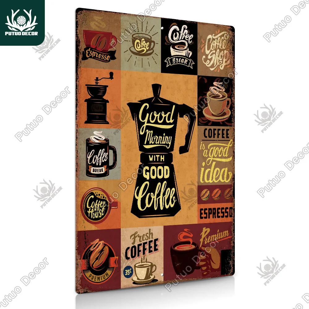 

Putuo Decor Coffee Aluminum Sign Plaque Metal Vintage Metal Signs Poster Home Wall Decor for Kitchen Cafe Club Bar Decoration