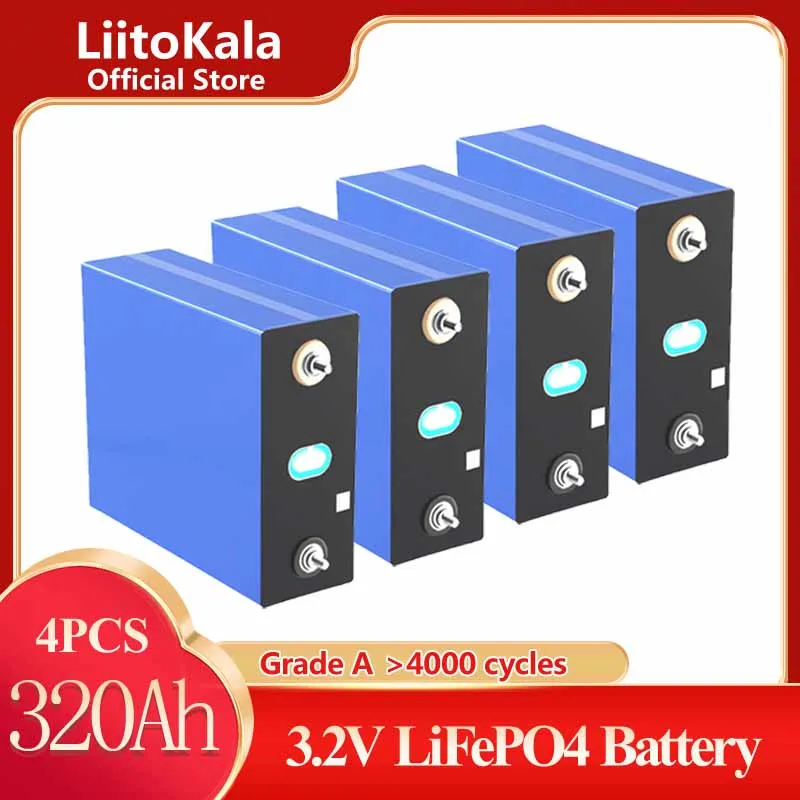 

4PCS LiitoKala 3.2V 320AH 310ah 12V Battery Pack Lifepo4 Grade A DIY Rechargeable Energy storage CELL EU US Tax Free Busbars