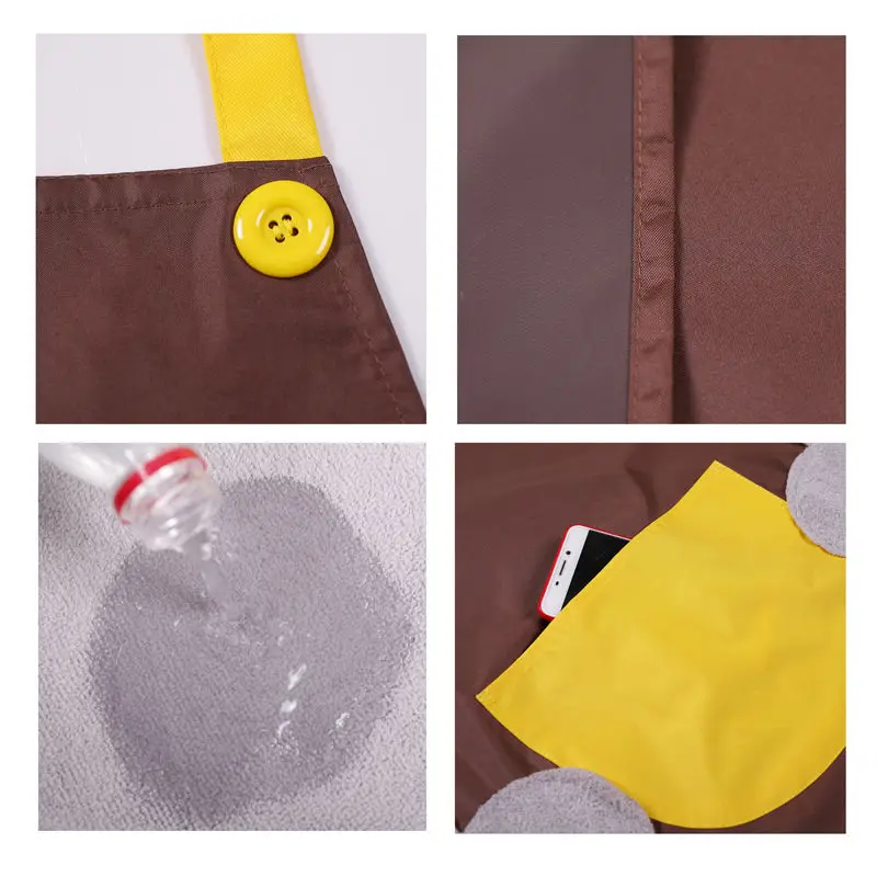 

Cute Cartoon Rabbit Kitchen Apron Side Wipe Hands Waterproof Oxford Cloth Bib Pinafore Pocket For Work Home Cleaning Tool Black