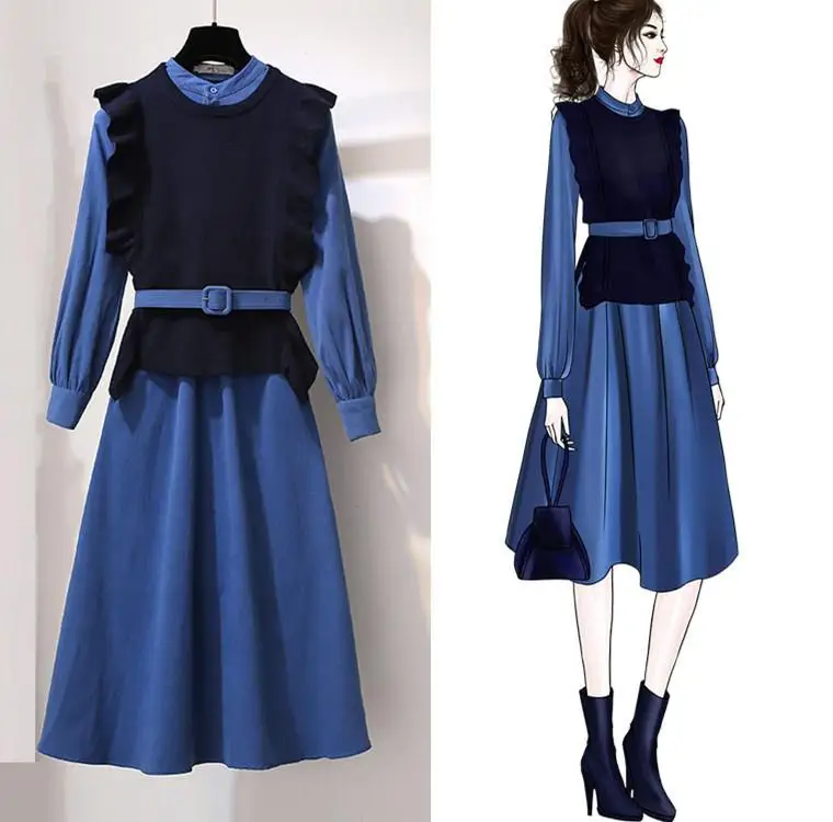 Женское трикотажное платье-жилет ICHOIX длинное офисное платье в Корейском стиле