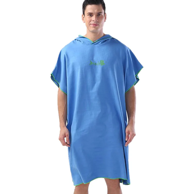 

New Quick Drying Changing Robe Bath Towel Outdoor Adult Hooded Beach Towel Poncho Women Men Bathrobe Towels Swimsuit Cloak Blu