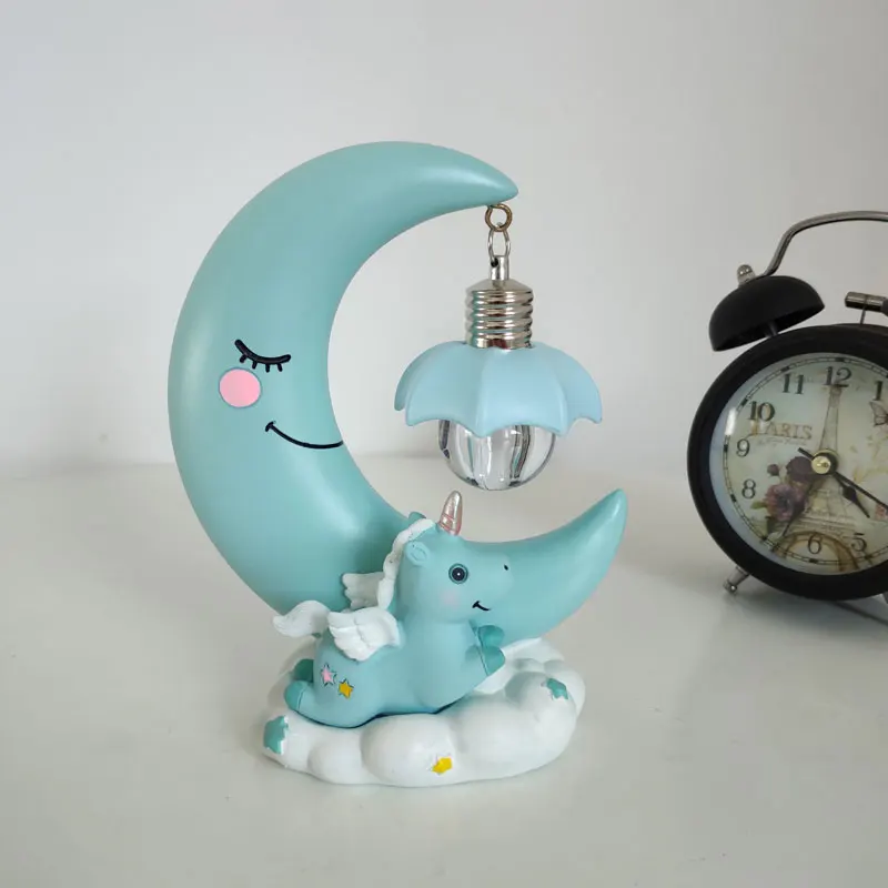 Ночник в виде единорога и Луны светодиодный светильник мультяшной смолы ночник