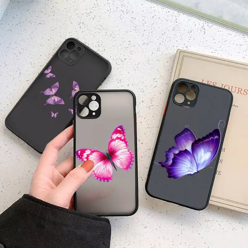 

Beauty Butterfly Phone Case For iPhone 12 11 Mini Pro XR XS Max 7 8 Plus X Matte transparent cover