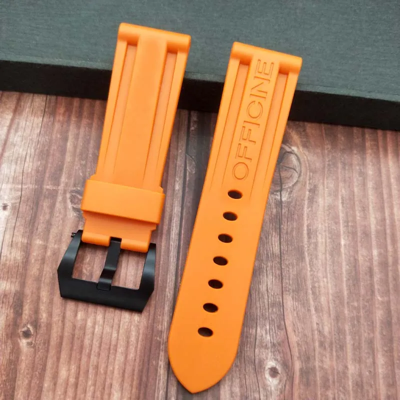 24orange BLK 24 мм 26 мм черный белый оранжевый Камуфляж красный синий зеленый серый мягкий водостойкий резиновый ремешок для часов для panerai ремень, булавка, пряжка бесплатный инструмент - Цвет ремешка: 24orange BLK