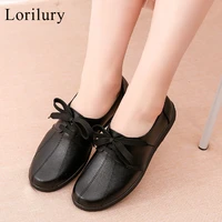 loafers women lace up flats black womens footwear autumn office leather shoes female walking shoes
