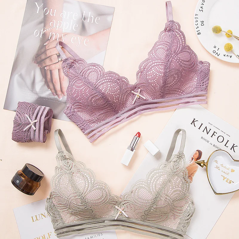 

Traceless atrium new beibella triangle cup thin lace gathered underwear one piece push up bras for women lingerie