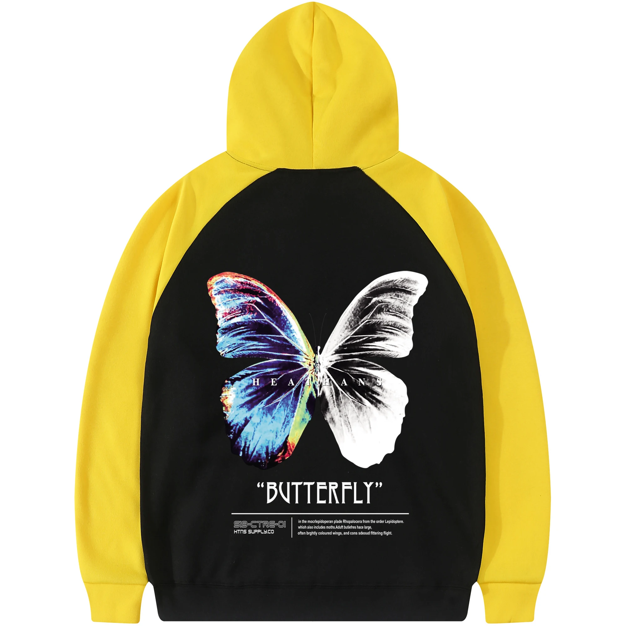 

2021Men Hip Hop Sweatshirt Hoodie Color Butterfly Streetwear Harajuku Pullover Hoodie Fleece Winter Autumn Splicing Color Hoodie