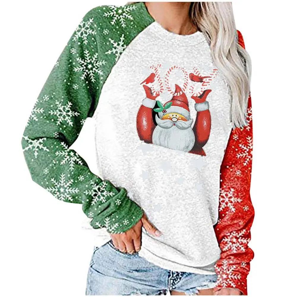 

2020 Fashion Women's Christmas Hoodies Ladies Long Sleeve Pullover Pull Femme O Neck Loose Hoody Clothes With Santa Claus Print