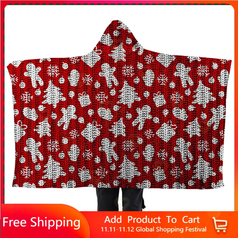 Купи Merry Christmas Flannel Hooded Blanket Gift for Girl Boys Teens 3D Print Kids Adults Soft Cover Sofa Home New Year Party Blanket за 1,780 рублей в магазине AliExpress