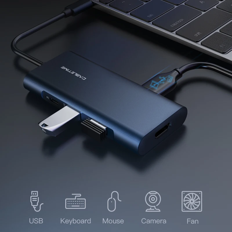CABLETIME концентратор USB C к 3 0 PD HDMI SD/TF темно-синий кардридер адаптер для Macbook air pro Huawei