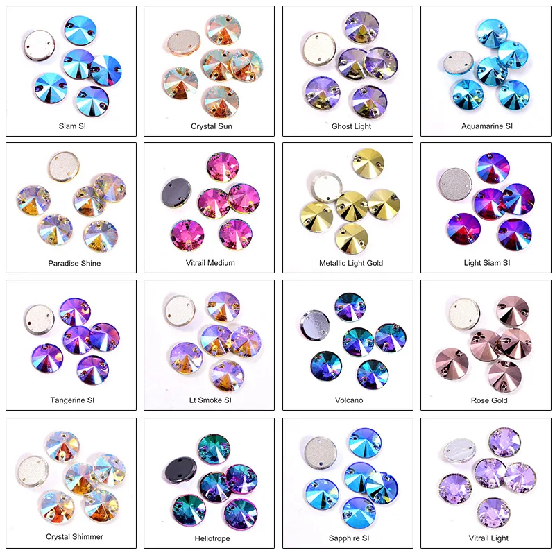 40 шт. AAAAA качественный 12 мм Круглый стакан Rivoli стразы для пришивания с плоской