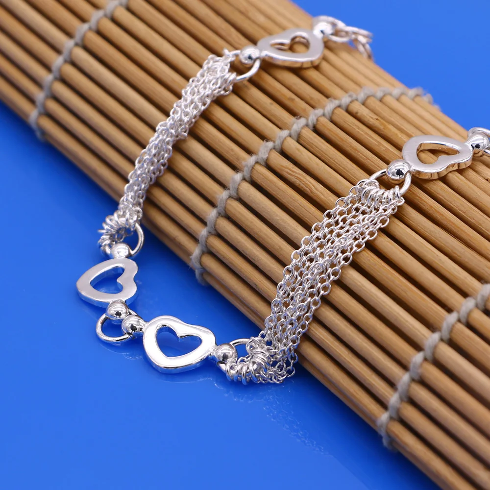 Горячая Распродажа! Браслеты с сердцем из стерлингового серебра 925 пробы для