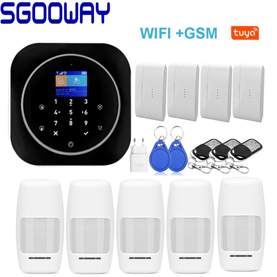 Set H Sgooway сенсорная клавиатура Tuya Smart Life WI-FI GSM домашняя система охранной сигнализации Беспроводной с IP видео Камера Alexa Google Home - Цвет: Set H