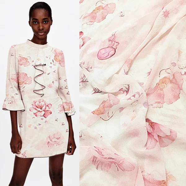 Цветочный чистый шелк с рисунком марлевые ткани 100% жоржет шелковые мягкие