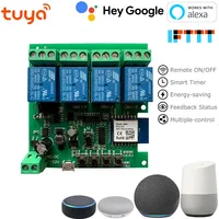 Tuya 12/24V WiFi Wireless 4-Channel Relay Switch Module Smart Momentary Inching Controller,DIY Garage Door,Compatible With Alexa