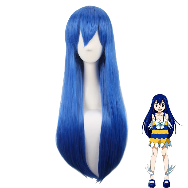 Женский парик для косплея Wendy Marvell синий длинный прямой из волос с хвостом Феи
