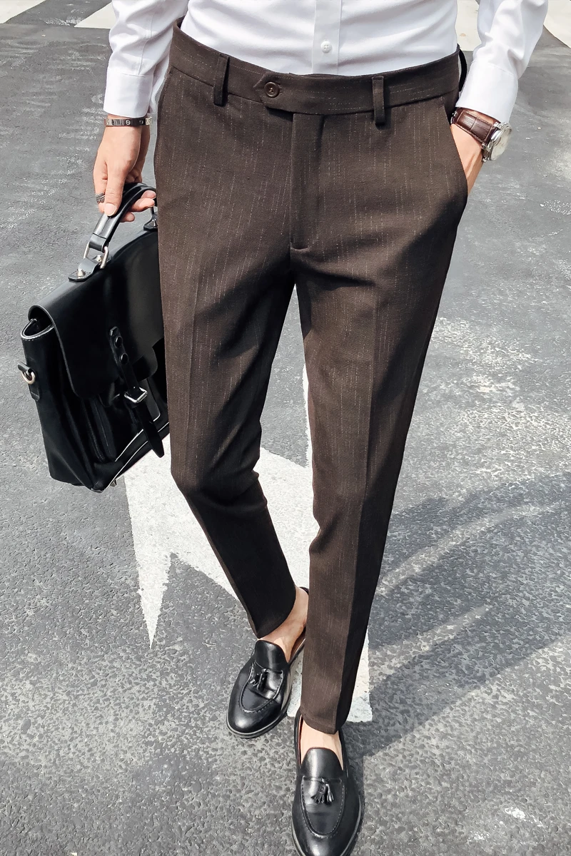 

Winter Business Autumn Dress Pants Men Striped Office Social formal Suit Pants Streetwear Casual Wedding Trousers Costume Homme