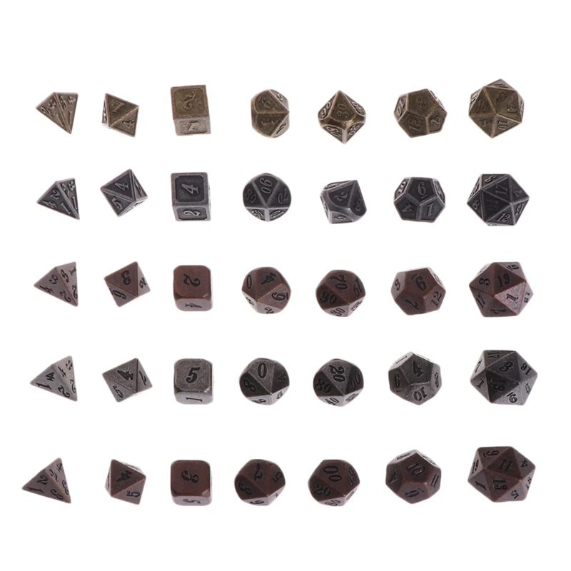 

1 Set Shiny Metal Dice 7 Dices D4 D6 D8 D10 D% D12 D20 For Board Games