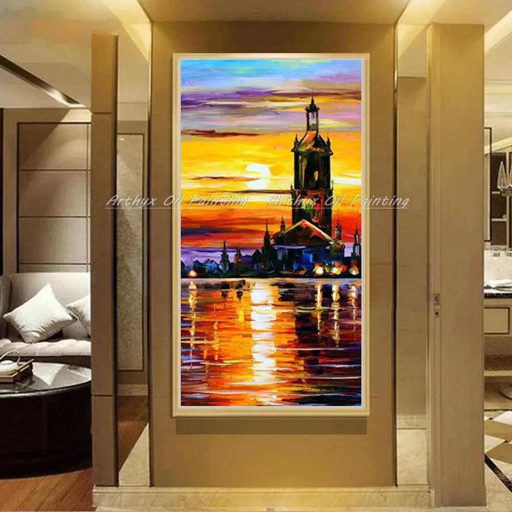 Arthyx ручная роспись абстрактный нож морской город картины маслом на холсте