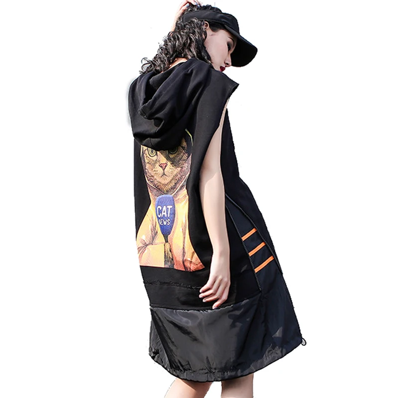 Женское Повседневное платье без рукавов QING MO черное лоскутное с мультяшным