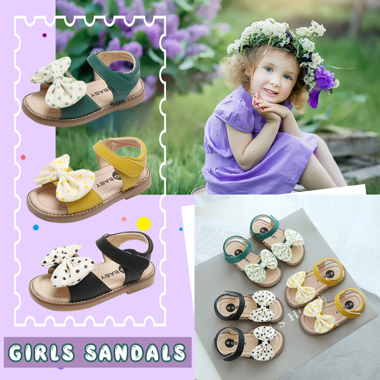 

2020 сандалии для маленьких девочек с бантом милые летние детские пляжные туфли для девочек с бантом в горошек сандалии принцессы на мягкой н...