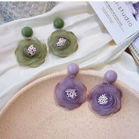 lats new korean gauze multilayer flowers dangle earrings simple summer sweet earrings for women 2020 brincos fashion jewelry