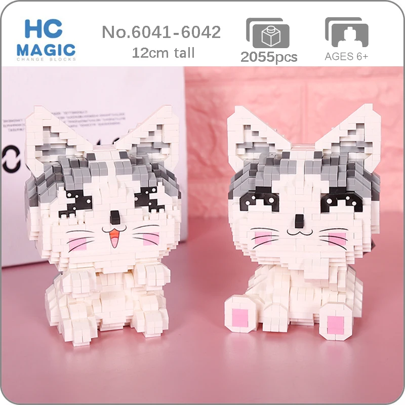 

HC Smile мультфильм белый кот котенок милые животные Домашние животные 3D модель DIY Мини Алмазные блоки кирпичи игрушки для детей без коробки