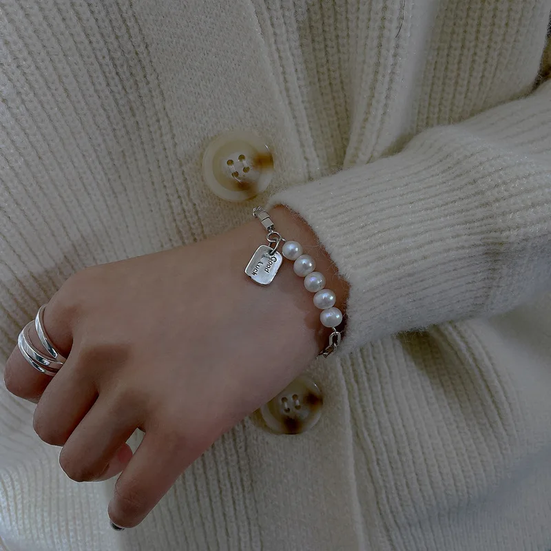 

Mewanry 925 Sterling Silver Bracelet Vintage Square Brand Goodluck Lucky Pearl Stitching for Women Summer New Party Jewelry Gift