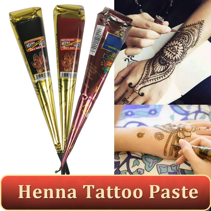 

New Hot New Henna Tattoo Paste Black brown red white Henna Cones Indian For Temporary Tattoo Sticker Body Paint Art Cream Cone