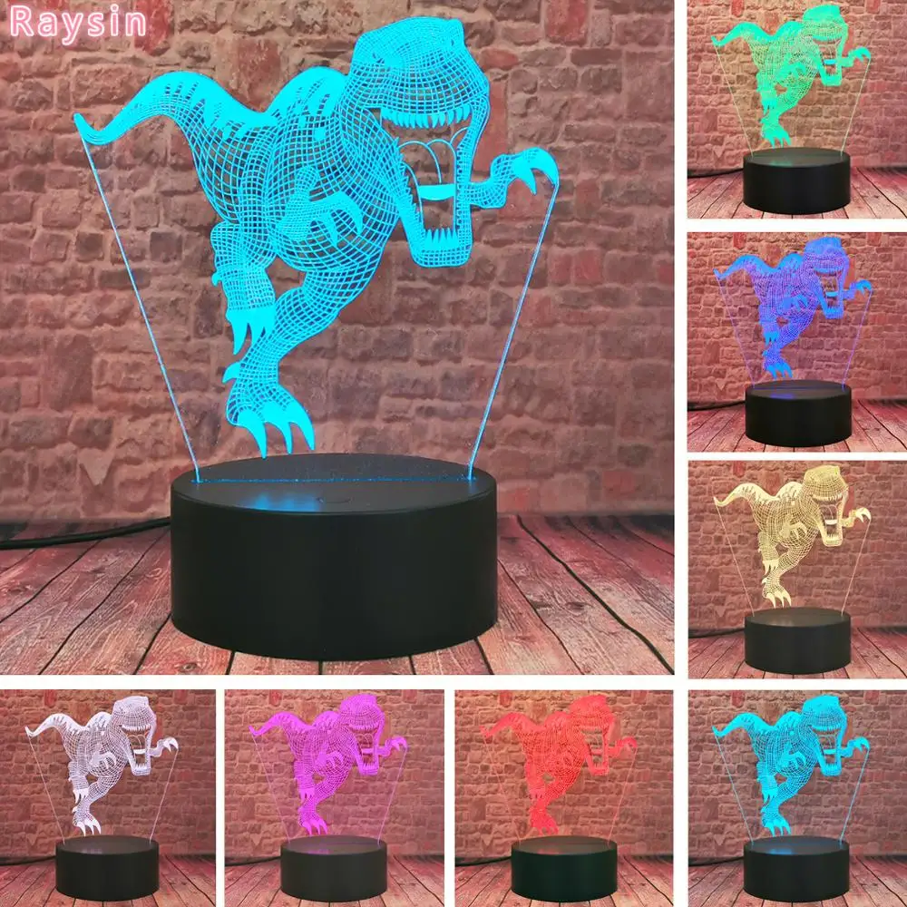 Тираннозавр Рекс Динозавр Трицератопс Дракон 3d оптический с 7 цветами меняющий