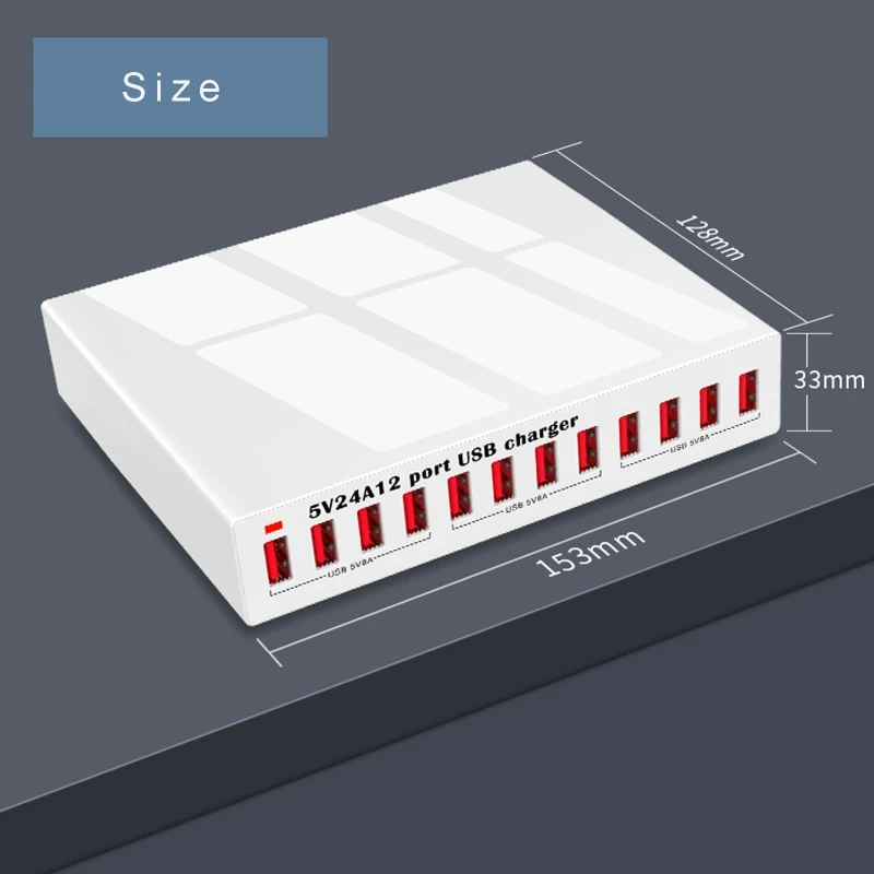 

Universal 12-Port 5V 2.4A USB Charger Station Power Supply Charging Hub for Cellphone Tablet fit School Mall Hotel Shop and more
