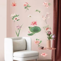 new design modern lotus leaf plum blossom lily wall stickers for living room home decor girls bedroom flower murals decals
