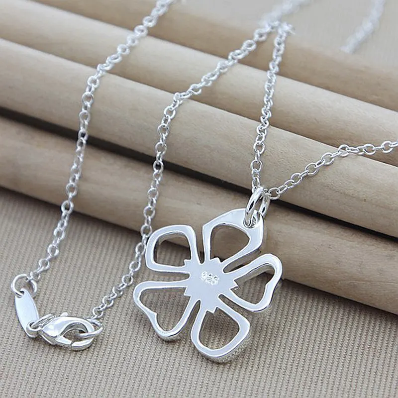 Five-leaf flower Горячая коробка цепи ожерелье 925 ювелирные изделия серебро 4 мм ширина цепочки колье для женщин мужчин ювелирные изделия Новинка - Окраска металла: Five-leaf flower
