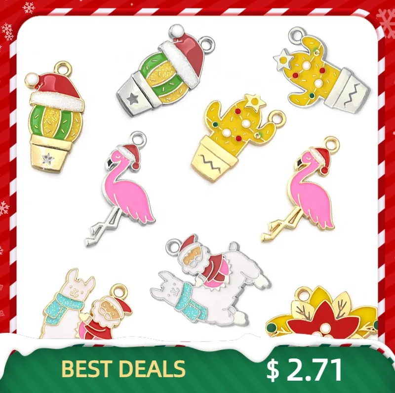 SAUVOO 10pcs Metal Enamel Charms Christmas Pendants Plant Drop Oil Ornaments Pendant For DIY Bracelet Necklace Jewelry Making - купить по