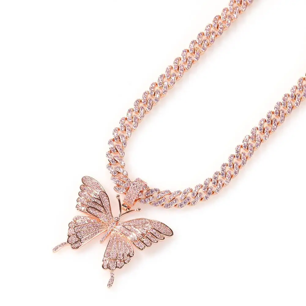 Ожерелье UWIN с кулоном-бабочкой кубинская цепочка 9 мм кубическая Женская