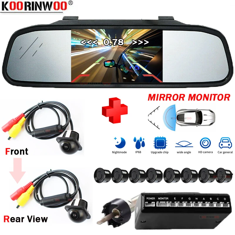 

Koorinwoo Visible Video System Dual CUP Car Parking Sensor 8 Radars Detector Car Monitor Mirror Rearview Camera Front Buzzer 12V