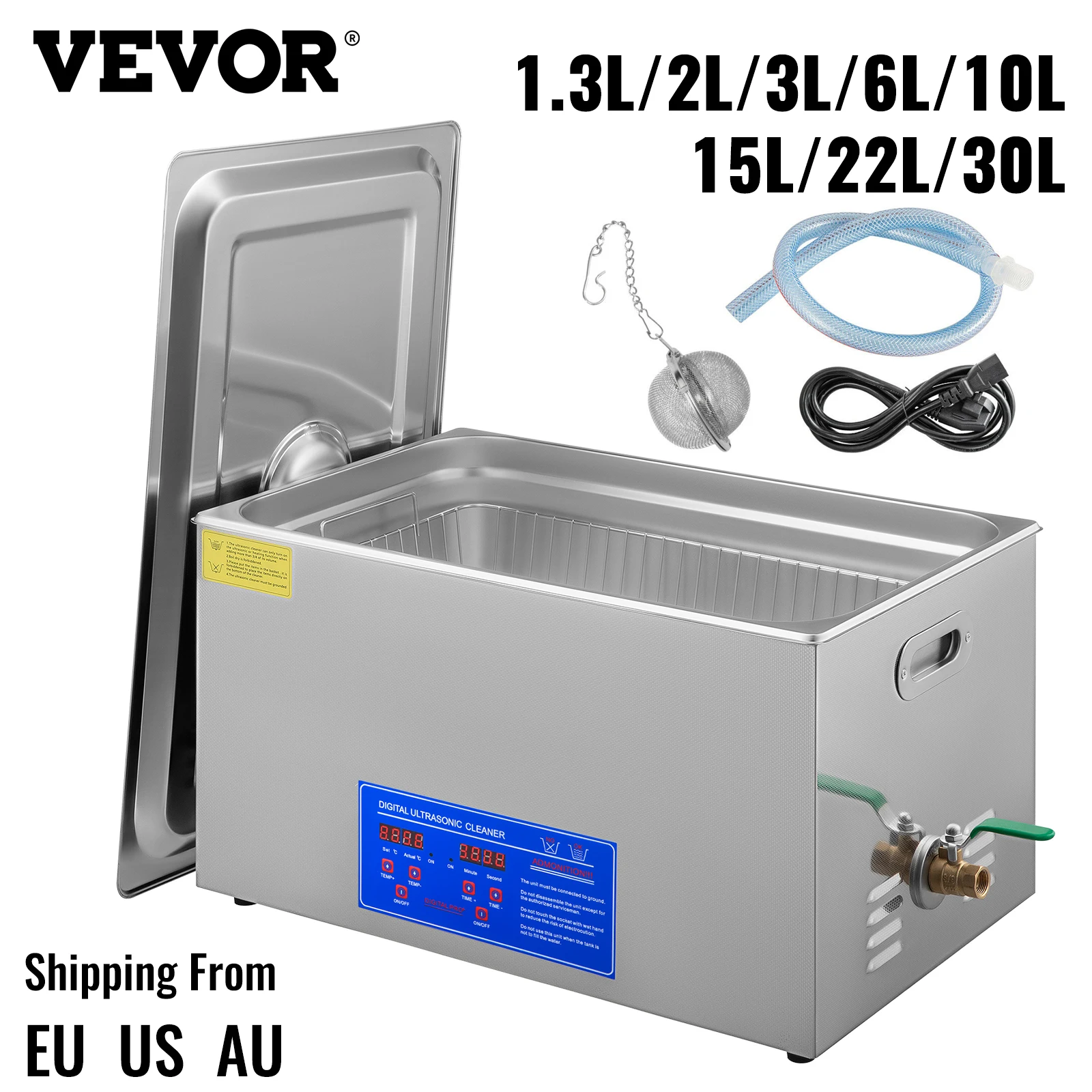 VEVOR 1.3L 2L 3L 6L 10L 15L 22L 30L Ультразвуковой очиститель посудомоечной