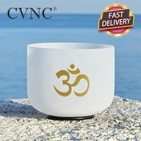 cvnc 8 inch om design chakra frosted quartz crystal singing bowl for sound healing sleep improvement with free mallet o ring