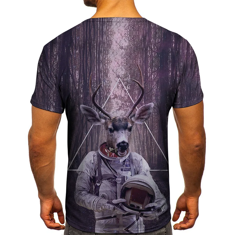 

Summer 3d Printing T-shirt for Men Flowers Owl Sika Deer Pattern Breathable Short Sleeves Trendy Menswear Casual Tshirt