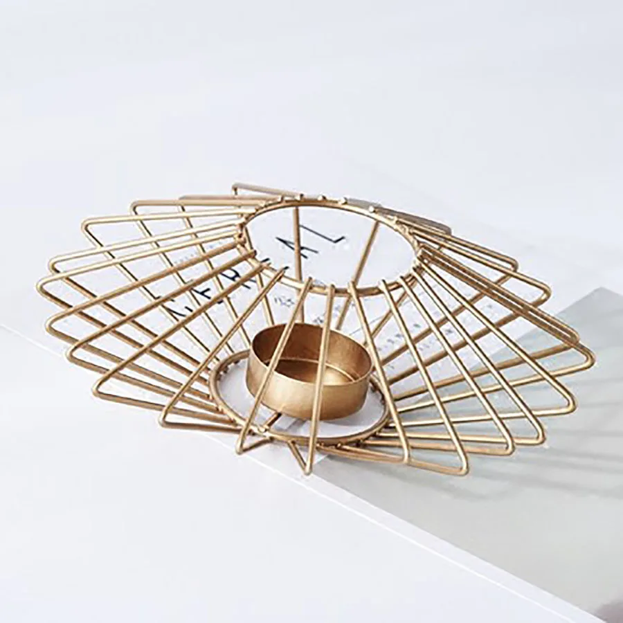 Скандинавский минималистичный подсвечник геометрический Золотой из кованого