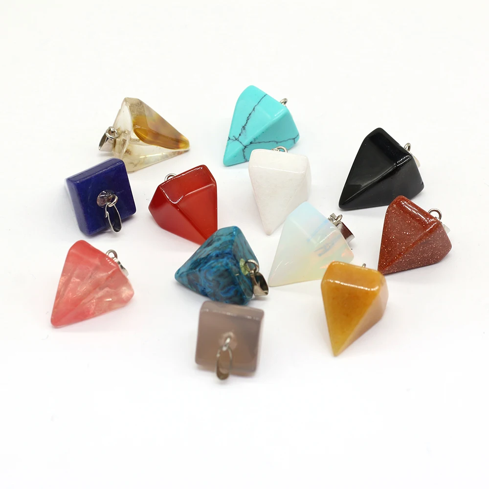 

6pcs Natural Stone Pyramid Shape Crystal Gold Sand White Jade DIY Pendant for Women Necklace Jewelry Making Gift Size 13x20mm