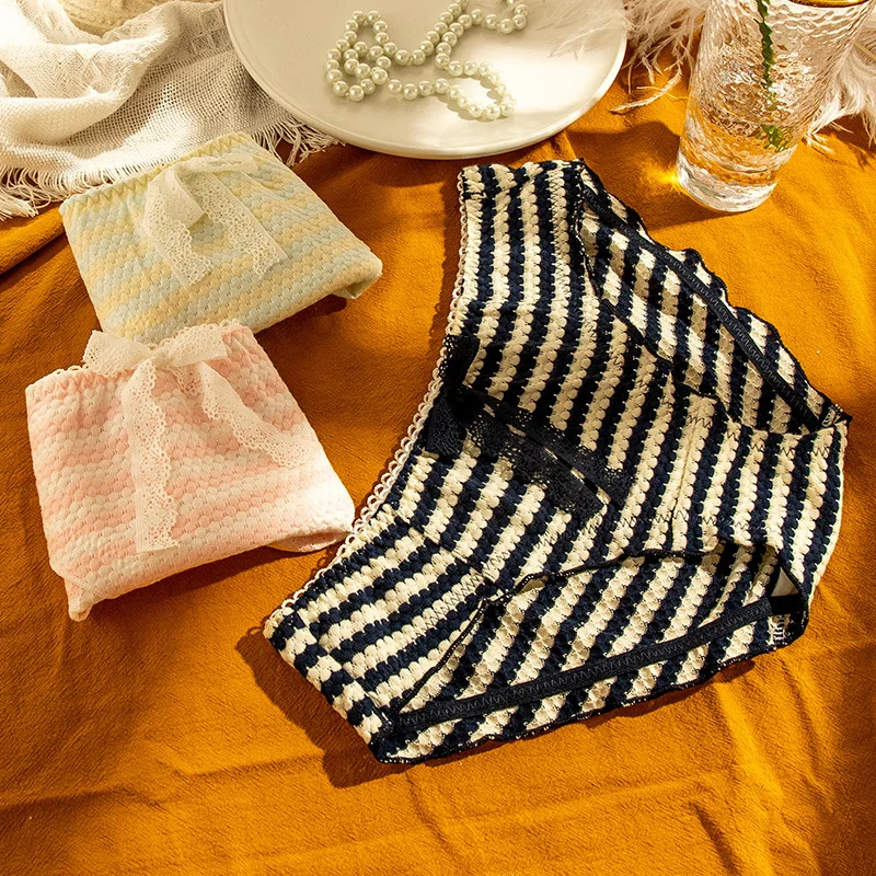 

Bow Cotton Women's Panties Stripe Soft Breathable Underwear Young Girls Briefs Lingerie Cute Fashion Casual Female Underpants
