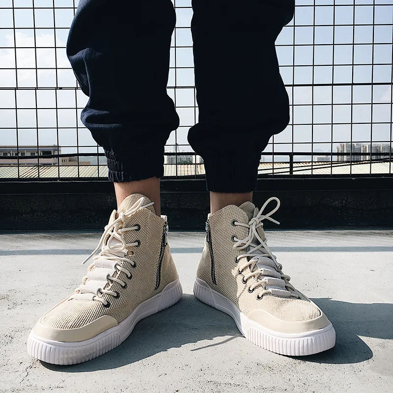 Высокие кроссовки Льняная мужская повседневная обувь мужские коллекция 2020 года