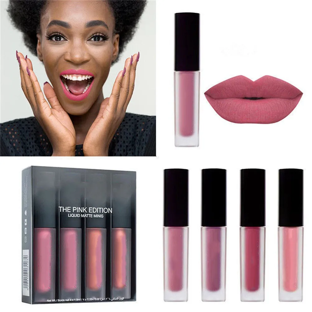 Набор матовых помад 4 цветов водостойкие стойкие жидкие блески для губ Женская
