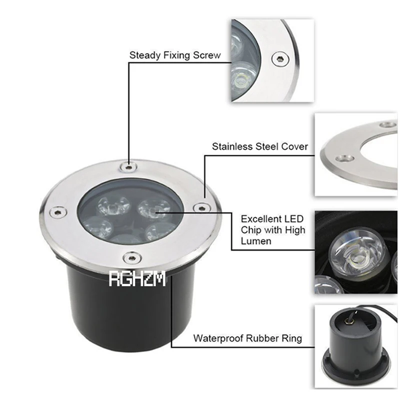 4 шт. Водонепроницаемый светодиодный подземный светильник 1 Вт 3 5 6 садовое